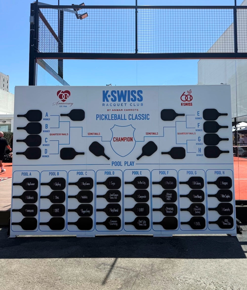 K-Swiss pickleball tournament bracket and player names